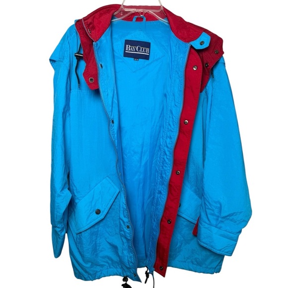 Vintage 80s Wind Rain Nylon Jacket Size Medium Large Blue Red Retro Bay Club - Picture 3 of 11